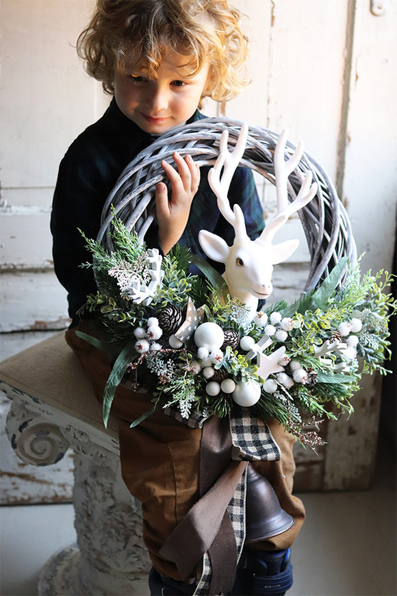 Scandi Laponia, świąteczny wianek z reniferem, śr.42cm