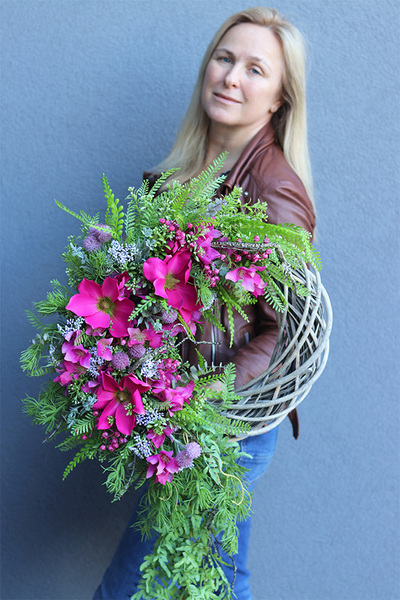 Magenta Love 3, asymetryczny wianek na drzwi