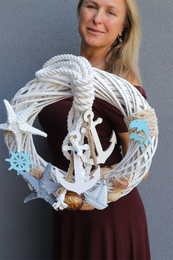 Kotwica, marynistyczny wianek do powieszenia na drzwiach, śr.31cm 