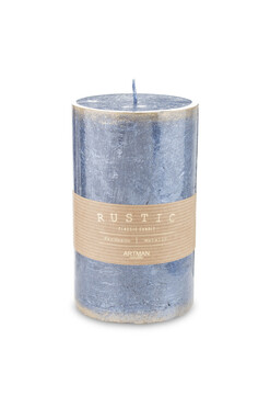 Rustic Patin, niebieska świeca walec, gruby, wys.15cm