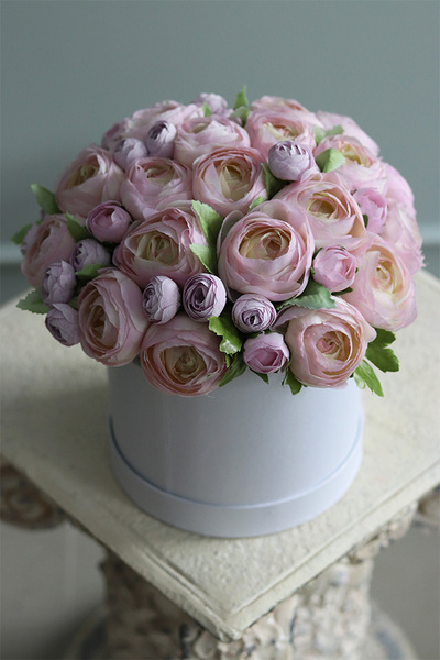 bogaty flowerbox z kamelką, Pełniki Pastelli, wym.27x25cm 