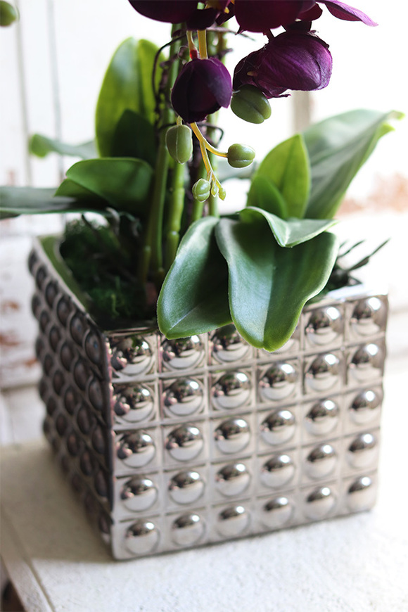 Purple Silveria, fioletowy storczyk w srebrnej donicy, wys.62cm 