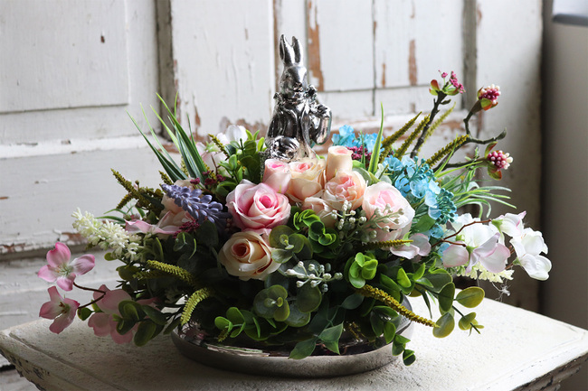 kompozycja - stroik wielkanocny, Zajęcza Radość, wym.27x37cm 