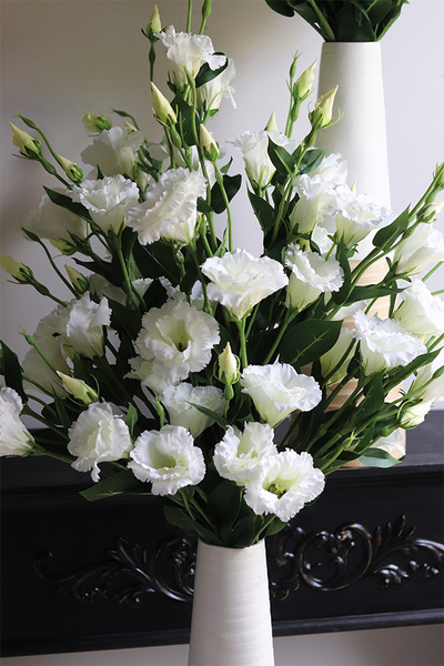 Eustoma Hilton, bukiet do wazonu z białych kwiatów