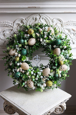 Zielone Nastroje, wielkanocny wianek na drzwi z jajkami, śr.47cm