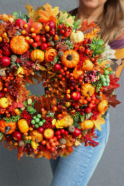 Jesień w Pełni M, dekoracyjny wianek z grzybami