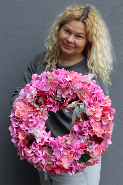 Hortensja Róż, różowy wianek z hortensji, śr.40cm