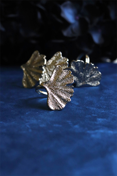 Ginko, obrączki na serwetki, miłorząb, srebrne