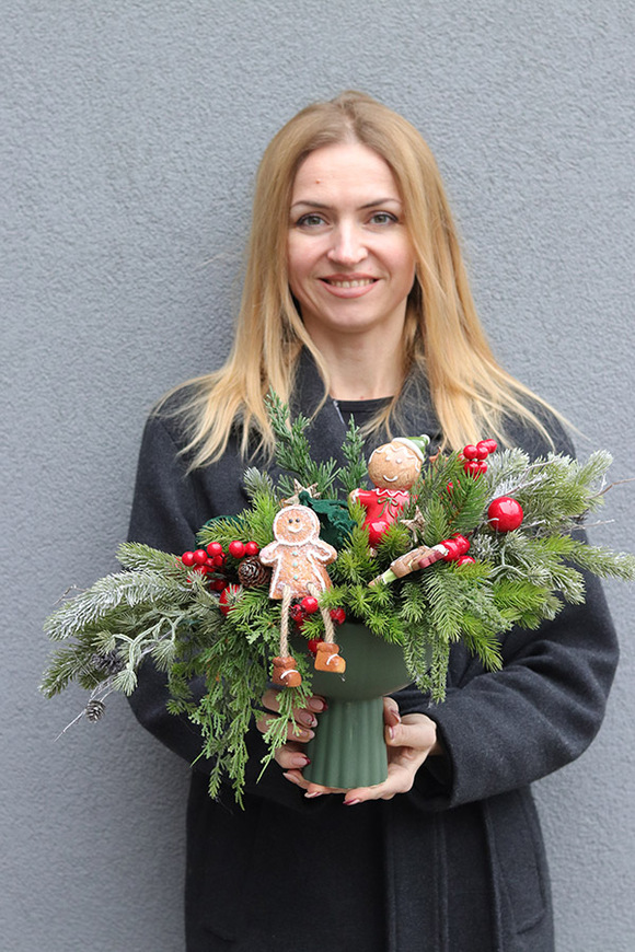 Piernikowe Harce, stroik świąteczny z piernikowym ludkiem