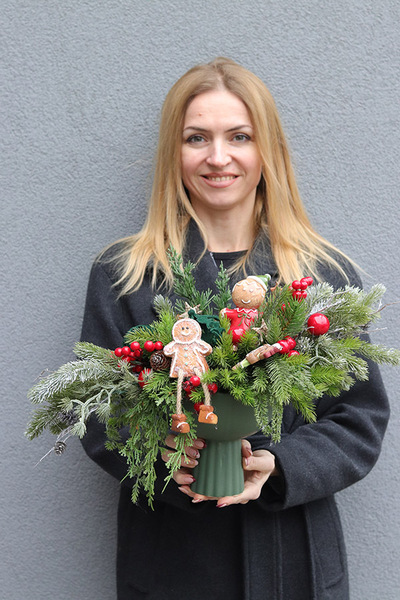 Piernikowe Harce, stroik świąteczny z piernikowym ludkiem