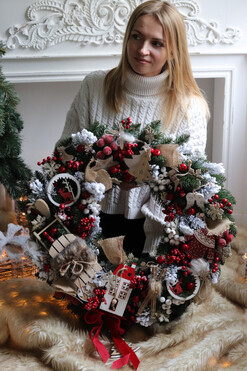 duży świąteczny wianek Christmas with tenDOM z sankami, śr.60cm