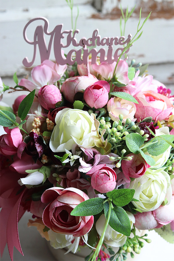 Dzień Mamy 2, różowy flowerbox z napisem, wys.29cm 
