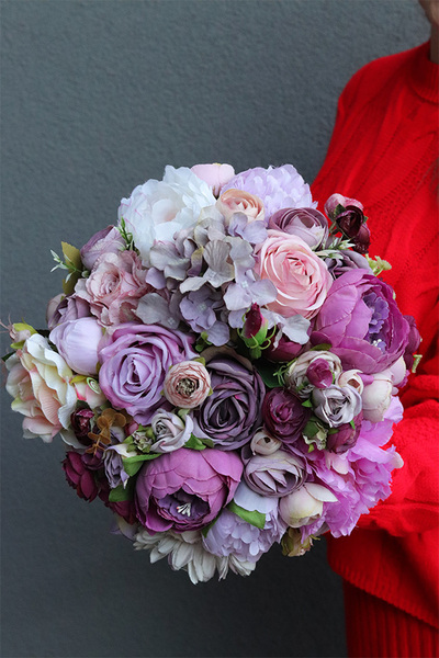 Violet Flower, flowerbox welurowy z piwoniami