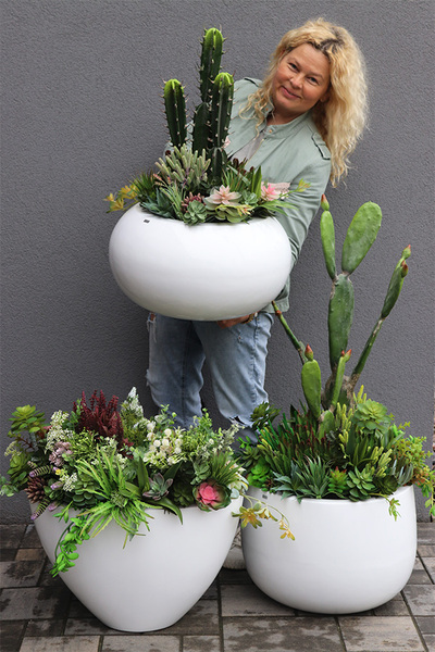Esperanza Cacti 2 Fiberglass, sukulenty z kaktusem w białej donicy