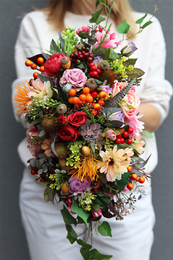 Jesienna Hela, jesienna kompozycja na stół, wym.20x40cm