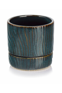 Vintage Rumina, ceramiczna doniczka z podstawką, niebieska, wym.13x13cm 