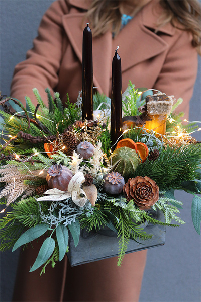 Industrial Big LED, świąteczny stroik w metalowej szufladzie