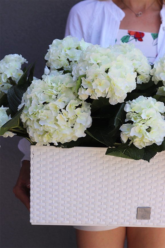 Hortensje Biel, sztuczne kwiaty na balkon i parapet