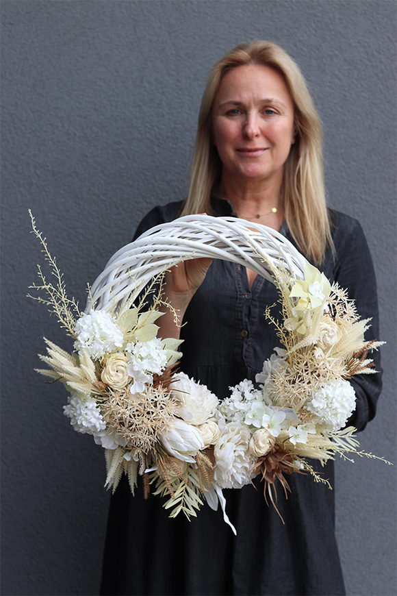 Boho Modern, asymetryczny wianek na drzwi