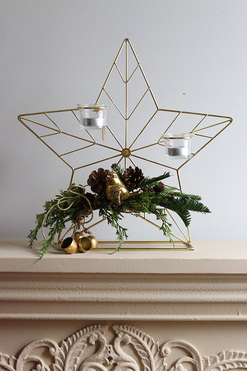 OD RĘKI Star Golden Bird, świąteczny stroik na świeczniku, wym.41x40cm