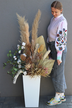 Boho Grande Universita, wysoka kompozycja z suszonymi trawami, wys.155cm