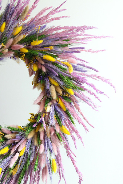 Jajo Pastelowe, dekoracyjny wianek z suszem