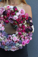 Flower Dekorina, różowy wianek na drzwi, śr.40cm