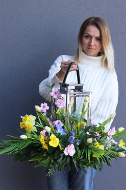 Angelo Garden Hefrana, lampion nagrobny z kwiatami, wys.54cm 