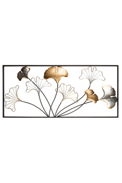 Ginko Glamour Frame 2, złoty decor ścienny z miłorzębem, wym.45x100cm 
