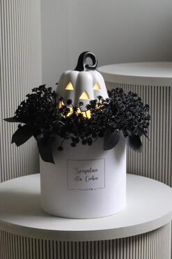 Halloween Black&White, flowerbox z dynią LED, wys.30cm
