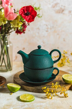 Awaji Tea 4 One, żeliwny zestaw do herbaty, ciemnozielony, poj.0,4l