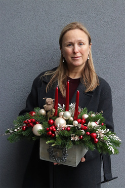 Klasyka Świąteczna, stroik świąteczny w skrzynce, wym.37x55x32cm