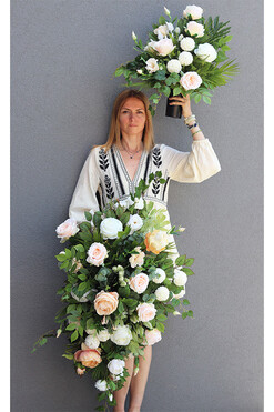 Biała Promesa, komplet dekoracji nagrobnych, wiązanka + bukiet