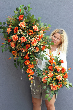 Orangeta, bukiet nagrobny we wkładzie, dł.50cm