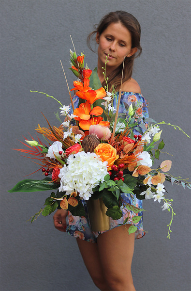 Pomarańczowa Jesień, bukiet nagrobny, dł.67cm