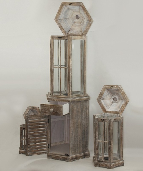 Andalouse, drewniany lampion latarenka, kpl.3szt