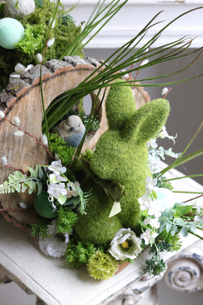 Leśny Zając Wiosną, wielkanocny stroik z zajączkiem