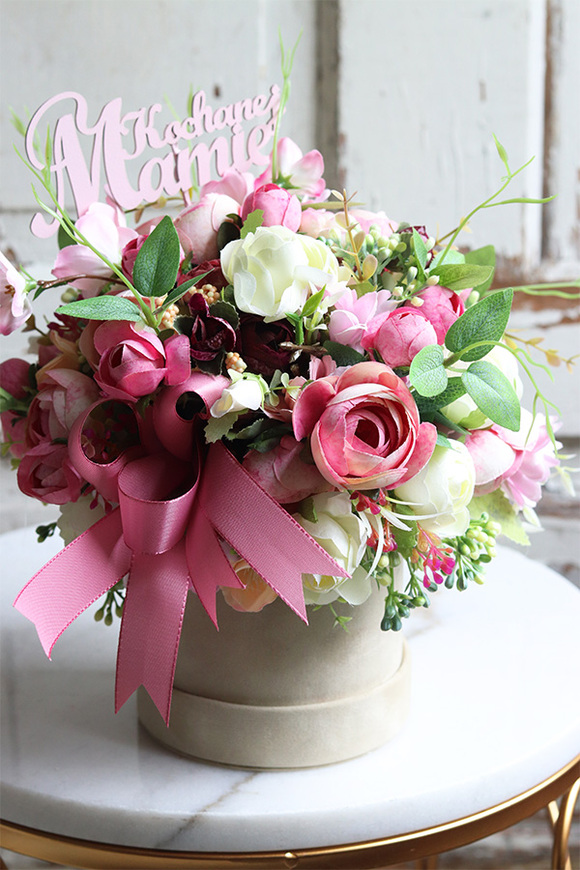 Dzień Mamy 2, różowy flowerbox z napisem, wys.29cm 