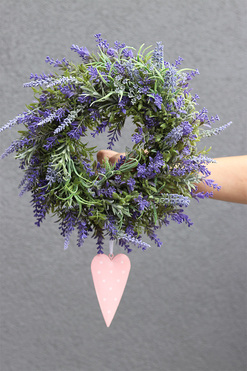Simplina Heart, wianek lawendowy z zawieszką, śr.33cm  