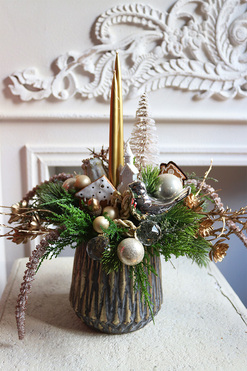 Złota Atmosfera LED, stroik z świecami, wys.35cm