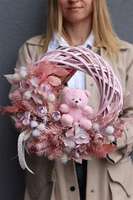 Teddy Pink Memorite, uroczy wianek z misiem