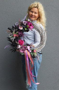 Mediana, asymetryczny fioletowy wianek, śr.40cm 