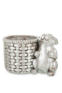 Bunny Silver, ceramiczna osłonka doniczka z zającem, wym.17x24x16cm 