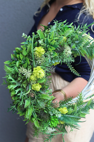 Sukulenty Green Deco, asymetryczny zielony wianek