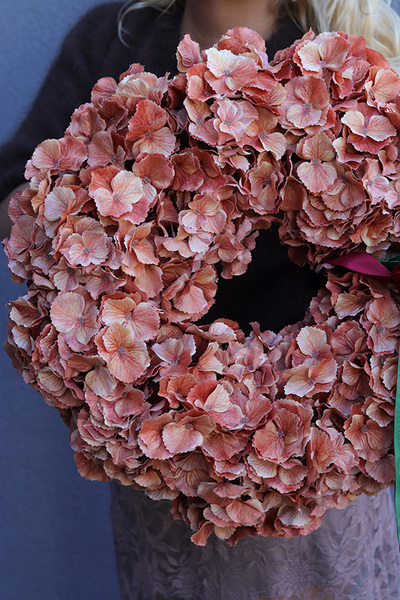 Hortensja Melisse, wianek na drzwi z pomarańczowych hortensji, śr.48cm