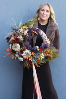 Jesienny Dom, asymetryczny jesienny wianek z dynią, śr.50cm