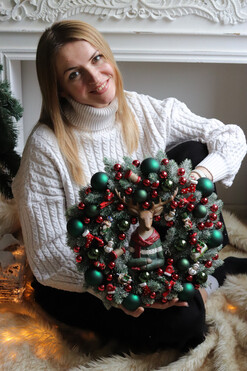 Reniferowe Święta, świąteczny wianek dekoracyjny, śr.37cm