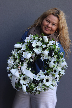 Anemony, wielkanocny wianek na drzwi, śr.50cm