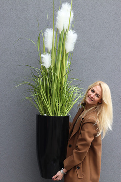 Jessica Grande Fiberglass Black, sztuczna trawa w donicy, wys.160cm