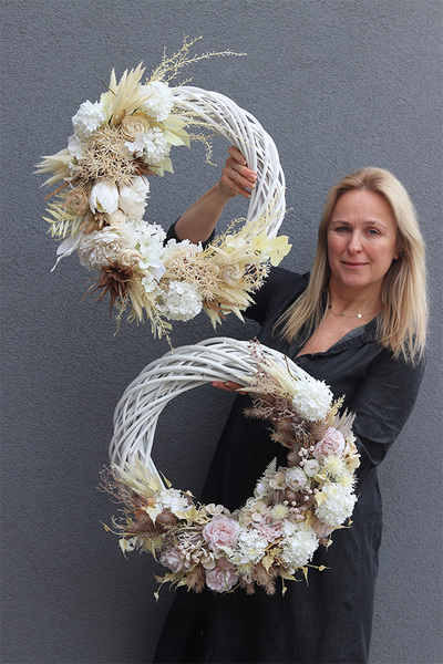 Boho Modern, asymetryczny wianek na drzwi